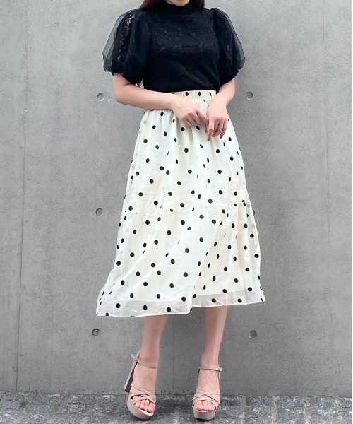 Crea titty&Co. PETIT（クレアティティーアンドコープチ）の「【Crea titty&Co.PETIT】シアードットミディスカート（スカート・レディース・ブラック/アイボリー・FREE）」の13枚目の写真