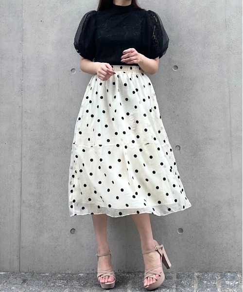 Crea titty&Co. PETIT（クレアティティーアンドコープチ）の「【Crea titty&Co.PETIT】シアードットミディスカート（スカート・レディース・ブラック/アイボリー・FREE）」の14枚目の写真