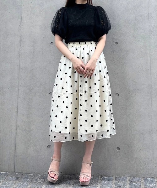 Crea titty&Co. PETIT（クレアティティーアンドコープチ）の「【Crea titty&Co.PETIT】シアードットミディスカート（スカート・レディース・ブラック/アイボリー・FREE）」の12枚目の写真