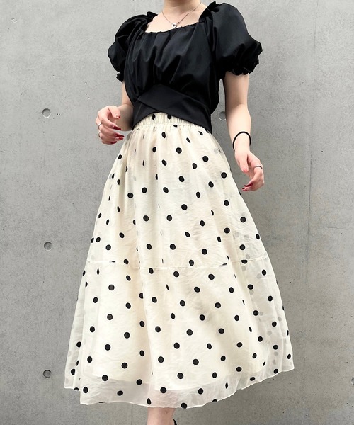 Crea titty&Co. PETIT（クレアティティーアンドコープチ）の「【Crea titty&Co.PETIT】シアードットミディスカート（スカート・レディース・ブラック/アイボリー・FREE）」の5枚目の写真