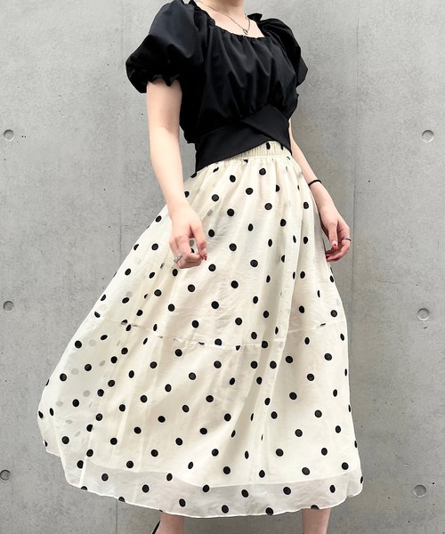 Crea titty&Co. PETIT（クレアティティーアンドコープチ）の「【Crea titty&Co.PETIT】シアードットミディスカート（スカート・レディース・ブラック/アイボリー・FREE）」の6枚目の写真