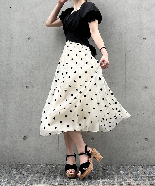 Crea titty&Co. PETIT（クレアティティーアンドコープチ）の「【Crea titty&Co.PETIT】シアードットミディスカート（スカート・レディース・ブラック/アイボリー・FREE）」の7枚目の写真