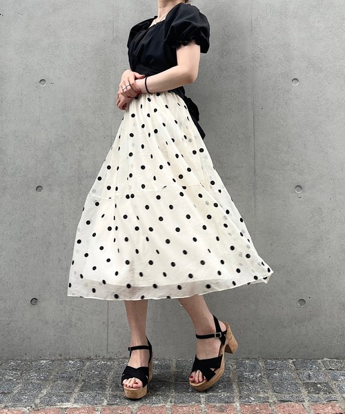 Crea titty&Co. PETIT（クレアティティーアンドコープチ）の「【Crea titty&Co.PETIT】シアードットミディスカート（スカート・レディース・ブラック/アイボリー・FREE）」の8枚目の写真