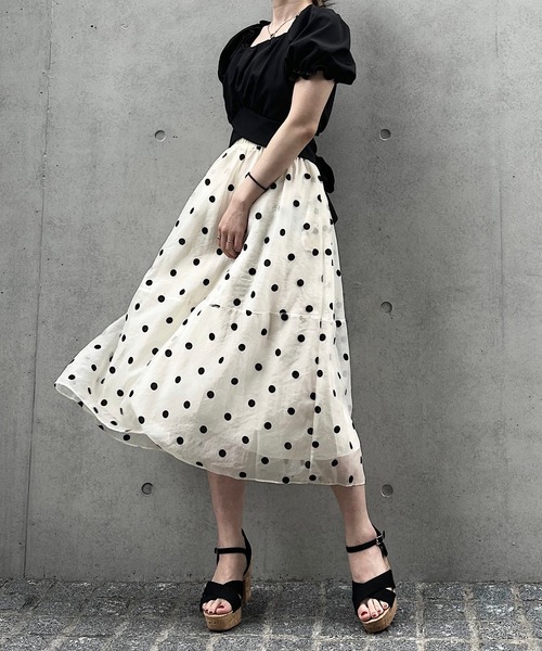 Crea titty&Co. PETIT（クレアティティーアンドコープチ）の「【Crea titty&Co.PETIT】シアードットミディスカート（スカート・レディース・ブラック/アイボリー・FREE）」の11枚目の写真