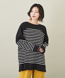 CUBE SUGAR（キューブシュガー）の「WEB限定コットン長袖ボーダー柄バスクTシャツ（Tシャツ/カットソー）」