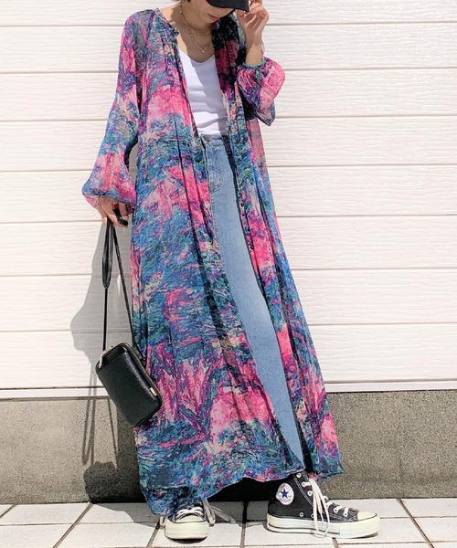 Q(キュー)の「ペインティングマキシワンピ(ワンピース・レディース・グリーン系その他/ピンク系その他・MEDIUM)」の1枚目の写真