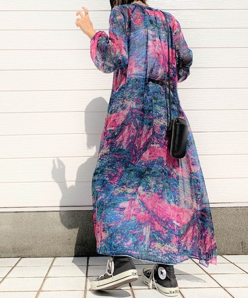 Q(キュー)の「ペインティングマキシワンピ(ワンピース・レディース・グリーン系その他/ピンク系その他・MEDIUM)」の7枚目の写真