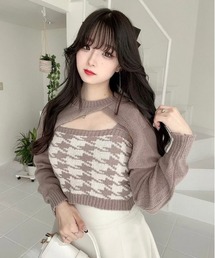 titty＆Co. PETIT by poyo | 【titty&Co.PETIT by poyo】ショート丈ニット×チェックビスチェセット(ニット/セーター)