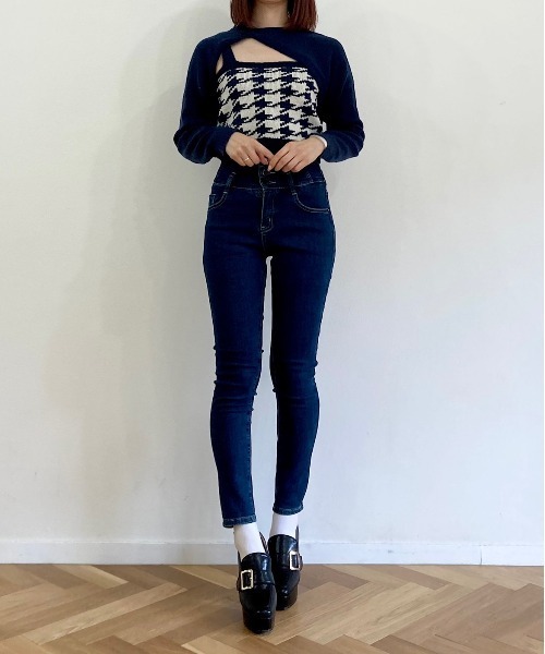 titty＆Co. PETIT by poyo（ティティーアンドコープティバイポヨ）の「【titty&Co.PETIT by poyo】ショート丈ニット×チェックビスチェセット（ニット/セーター・レディース・ネイビー/ベージュ系その他・FREE）」の9枚目の写真