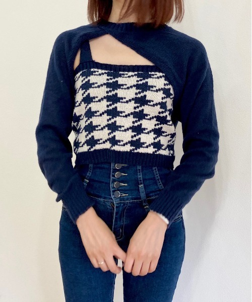 titty＆Co. PETIT by poyo（ティティーアンドコープティバイポヨ）の「【titty&Co.PETIT by poyo】ショート丈ニット×チェックビスチェセット（ニット/セーター・レディース・ネイビー/ベージュ系その他・FREE）」の13枚目の写真