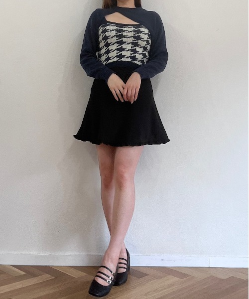 titty＆Co. PETIT by poyo（ティティーアンドコープティバイポヨ）の「【titty&Co.PETIT by poyo】ショート丈ニット×チェックビスチェセット（ニット/セーター・レディース・ネイビー/ベージュ系その他・FREE）」の10枚目の写真