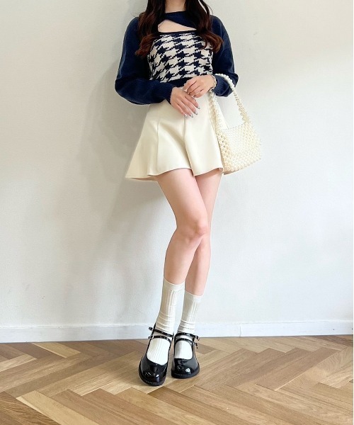 titty＆Co. PETIT by poyo（ティティーアンドコープティバイポヨ）の「【titty&Co.PETIT by poyo】ショート丈ニット×チェックビスチェセット（ニット/セーター・レディース・ネイビー/ベージュ系その他・FREE）」の6枚目の写真