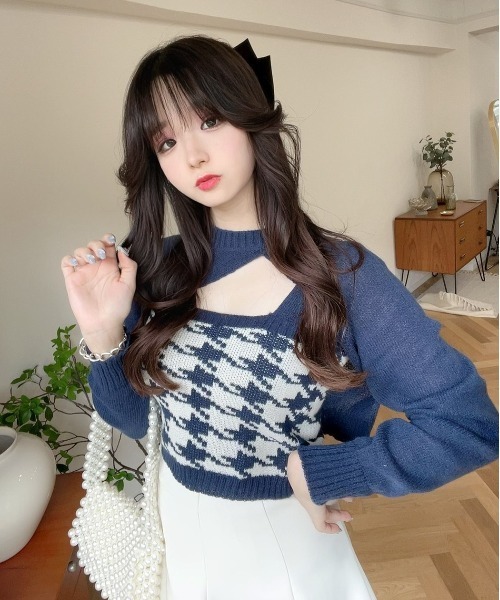 titty＆Co. PETIT by poyo（ティティーアンドコープティバイポヨ）の「【titty&Co.PETIT by poyo】ショート丈ニット×チェックビスチェセット（ニット/セーター・レディース・ネイビー/ベージュ系その他・FREE）」の17枚目の写真