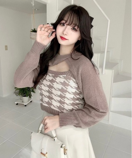 titty＆Co. PETIT by poyo（ティティーアンドコープティバイポヨ）の「【titty&Co.PETIT by poyo】ショート丈ニット×チェックビスチェセット（ニット/セーター・レディース・ネイビー/ベージュ系その他・FREE）」の21枚目の写真