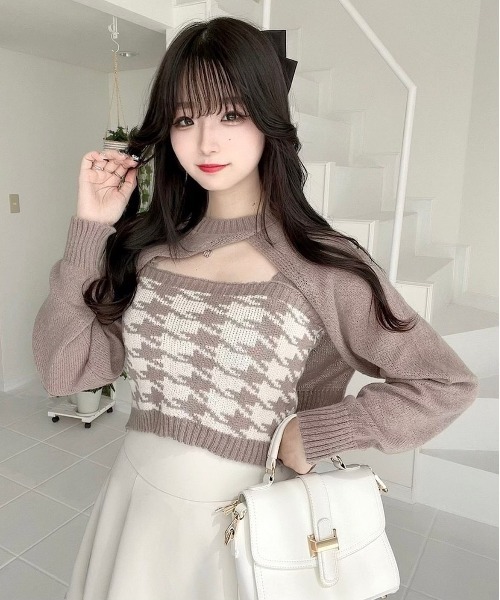 titty＆Co. PETIT by poyo（ティティーアンドコープティバイポヨ）の「【titty&Co.PETIT by poyo】ショート丈ニット×チェックビスチェセット（ニット/セーター・レディース・ネイビー/ベージュ系その他・FREE）」の22枚目の写真