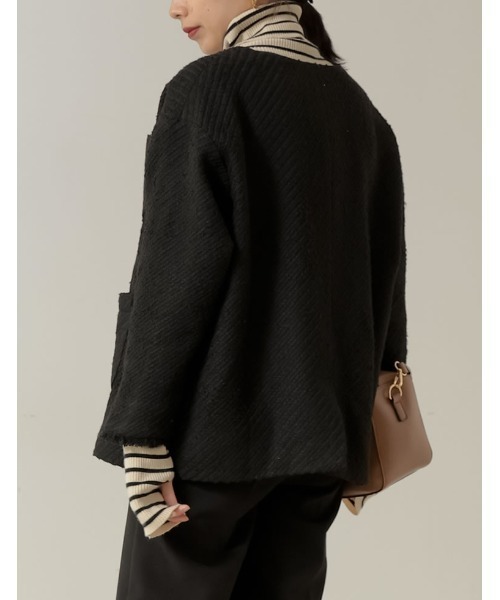 [新色追加][神山まりあさん着用]ツイードフリンジノーカラージャケット