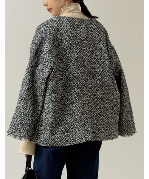 [新色追加][神山まりあさん着用]ツイードフリンジノーカラージャケット