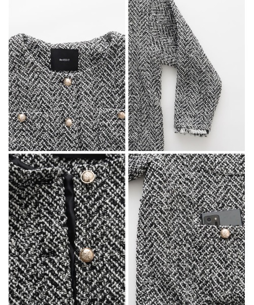 [新色追加][神山まりあさん着用]ツイードフリンジノーカラージャケット