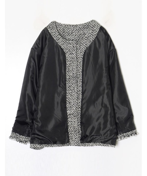 [新色追加][神山まりあさん着用]ツイードフリンジノーカラージャケット