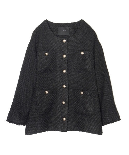 [新色追加][神山まりあさん着用]ツイードフリンジノーカラージャケット