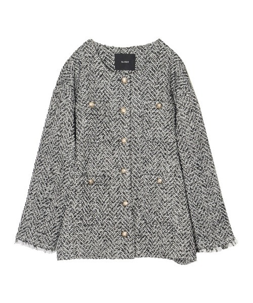 [新色追加][神山まりあさん着用]ツイードフリンジノーカラージャケット