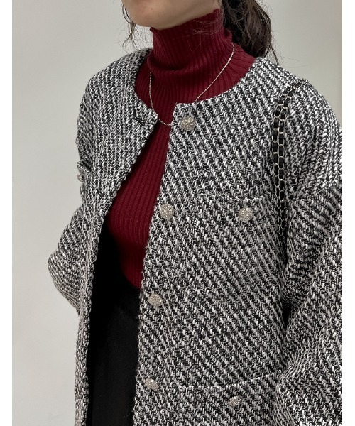 Re:EDIT（リエディ）の「[累計販売枚数6,500枚突破！]ツイードフリンジノーカラージャケット（ノーカラージャケット・レディース・ブラック/ブラック系その他/ホワイト・LARGE/MEDIUM）」の8枚目の写真