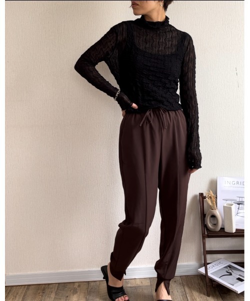 Ritzy（リッツィー）の「シアーハイネックメローウェーブ柄トップス（Tシャツ/カットソー・レディース・ホワイト/ブラック/ブラウン・FREE）」の4枚目の写真