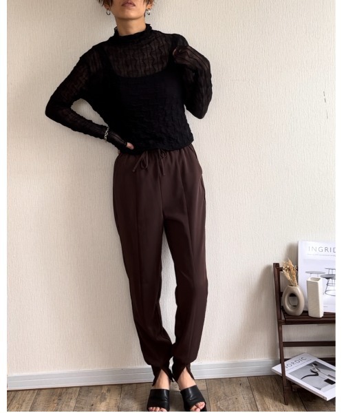 Ritzy（リッツィー）の「シアーハイネックメローウェーブ柄トップス（Tシャツ/カットソー・レディース・ホワイト/ブラック/ブラウン・FREE）」の5枚目の写真