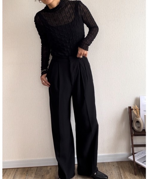 Ritzy（リッツィー）の「シアーハイネックメローウェーブ柄トップス（Tシャツ/カットソー・レディース・ホワイト/ブラック/ブラウン・FREE）」の6枚目の写真