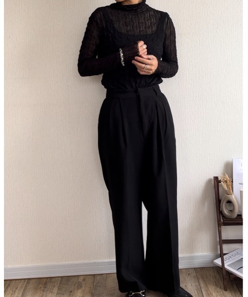 Ritzy（リッツィー）の「シアーハイネックメローウェーブ柄トップス（Tシャツ/カットソー・レディース・ホワイト/ブラック/ブラウン・FREE）」の7枚目の写真