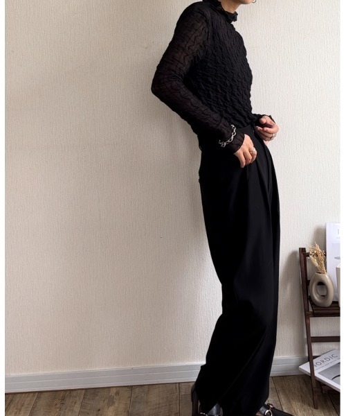 Ritzy（リッツィー）の「シアーハイネックメローウェーブ柄トップス（Tシャツ/カットソー・レディース・ホワイト/ブラック/ブラウン・FREE）」の8枚目の写真