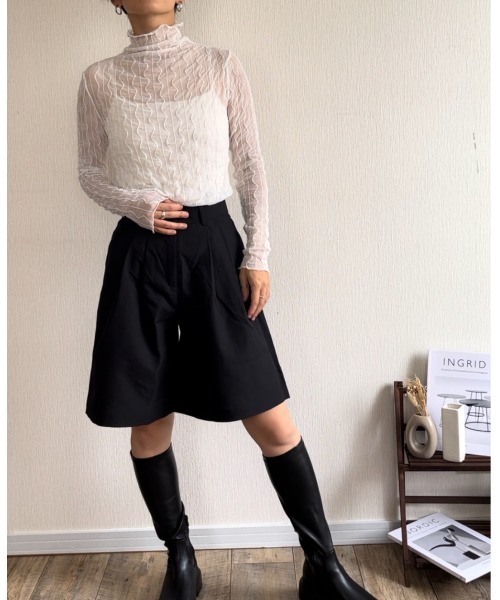 Ritzy（リッツィー）の「シアーハイネックメローウェーブ柄トップス（Tシャツ/カットソー・レディース・ホワイト/ブラック/ブラウン・FREE）」の18枚目の写真