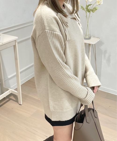 apres jour(アプレジュール)の「フロントオープンリボンチュニックニット【ZOZOTOWN限定アイテム】(ニット/セーター・レディース・グレイッシュベージュ/ピンク/オフホワイト/オレンジ・フリー/X-LARGE)」の18枚目の写真