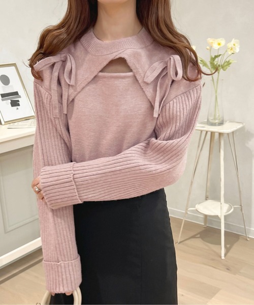 apres jour(アプレジュール)の「フロントオープンリボンチュニックニット【ZOZOTOWN限定アイテム】(ニット/セーター・レディース・グレイッシュベージュ/ピンク/オフホワイト/オレンジ・フリー/X-LARGE)」の22枚目の写真