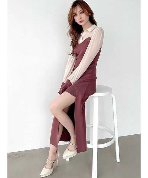 RESEXXY（リゼクシー）の「ニットレイヤードシャツワンピース（ワンピース・レディース・ブラック/ブラウン/グリーン・FREE）」の21枚目の写真