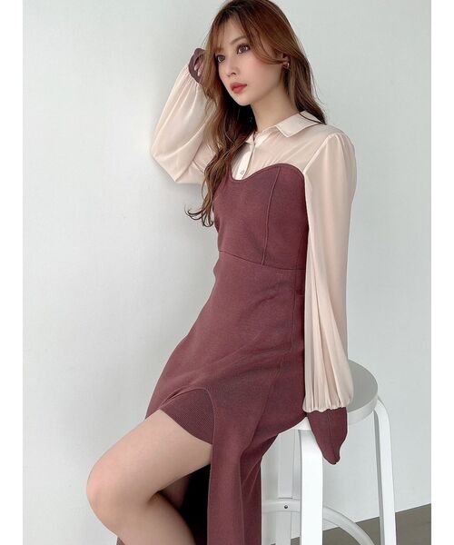 RESEXXY（リゼクシー）の「ニットレイヤードシャツワンピース（ワンピース・レディース・ブラック/ブラウン/グリーン・FREE）」の4枚目の写真