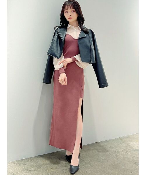 RESEXXY（リゼクシー）の「ニットレイヤードシャツワンピース（ワンピース・レディース・ブラック/ブラウン/グリーン・FREE）」の16枚目の写真