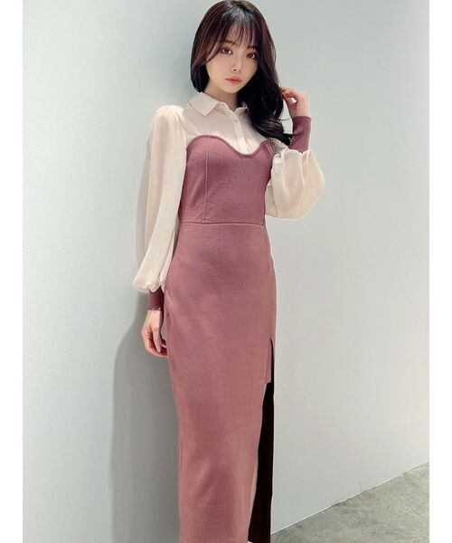 RESEXXY（リゼクシー）の「ニットレイヤードシャツワンピース（ワンピース・レディース・ブラック/ブラウン/グリーン・FREE）」の22枚目の写真