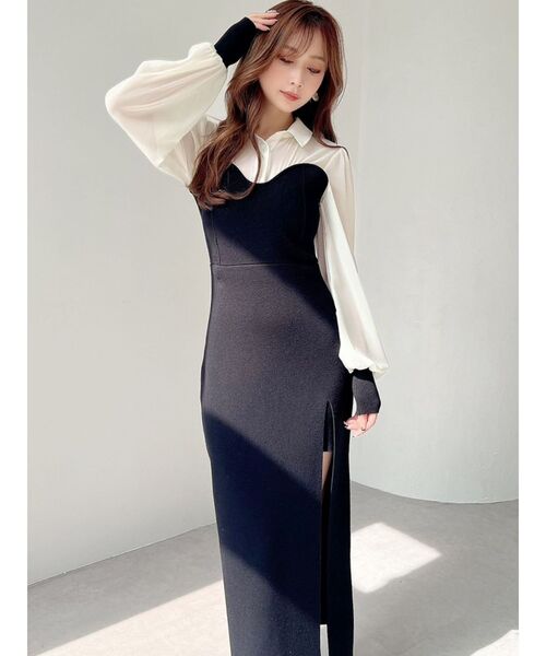 RESEXXY（リゼクシー）の「ニットレイヤードシャツワンピース（ワンピース・レディース・ブラック/ブラウン/グリーン・FREE）」の14枚目の写真