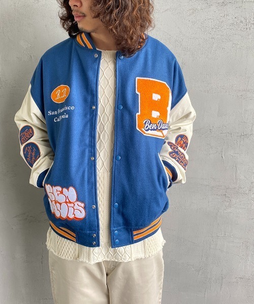 BEN DAVIS（ベンデイビス）の「[BEN DAVIS/ベンデイビス] 別注 ワッペン刺繍 スタジアムジャケット（スタジャン・レディース・ブルー/ブラック/ネイビー/ダークグリーン・L/XL/M）」の4枚目の写真
