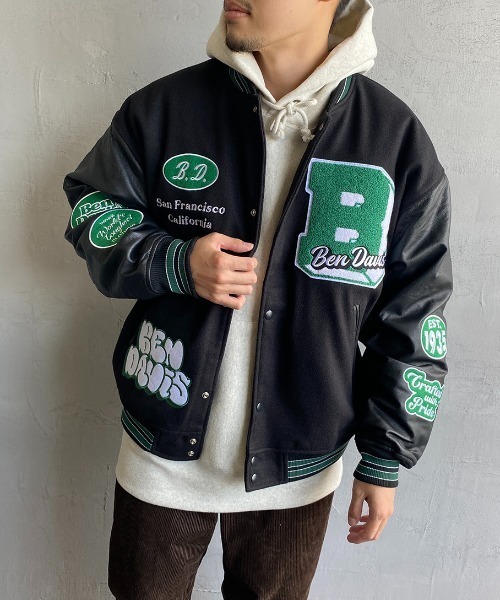 BEN DAVIS（ベンデイビス）の「[BEN DAVIS/ベンデイビス] 別注 ワッペン刺繍 スタジアムジャケット（スタジャン・レディース・ブルー/ブラック/ネイビー/ダークグリーン・L/XL/M）」の21枚目の写真