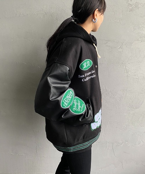 BEN DAVIS（ベンデイビス）の「[BEN DAVIS/ベンデイビス] 別注 ワッペン刺繍 スタジアムジャケット（スタジャン・レディース・ブルー/ブラック/ネイビー/ダークグリーン・L/XL/M）」の5枚目の写真