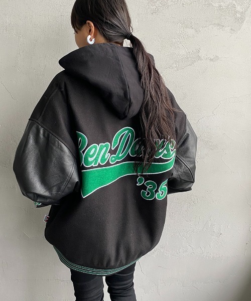 BEN DAVIS（ベンデイビス）の「[BEN DAVIS/ベンデイビス] 別注 ワッペン刺繍 スタジアムジャケット（スタジャン・レディース・ブルー/ブラック/ネイビー/ダークグリーン・L/XL/M）」の6枚目の写真