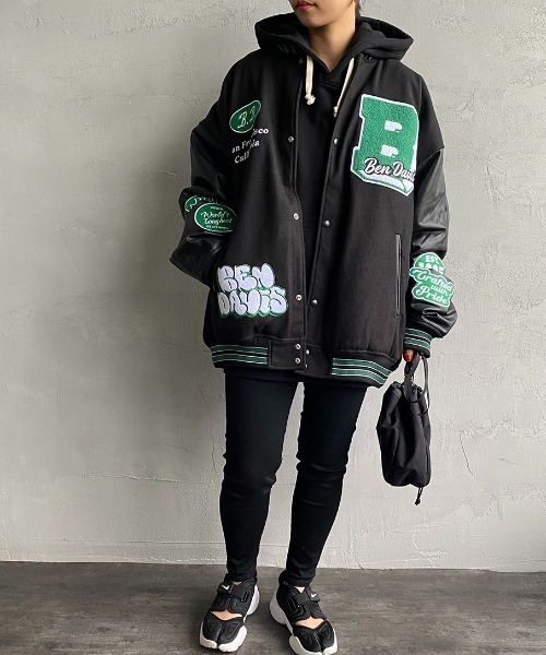 BEN DAVIS（ベンデイビス）の「[BEN DAVIS/ベンデイビス] 別注 ワッペン刺繍 スタジアムジャケット（スタジャン・レディース・ブルー/ブラック/ネイビー/ダークグリーン・L/XL/M）」の10枚目の写真