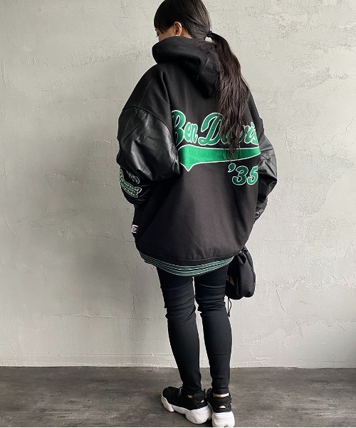 BEN DAVIS（ベンデイビス）の「[BEN DAVIS/ベンデイビス] 別注 ワッペン刺繍 スタジアムジャケット（スタジャン・レディース・ブルー/ブラック/ネイビー/ダークグリーン・L/XL/M）」の12枚目の写真