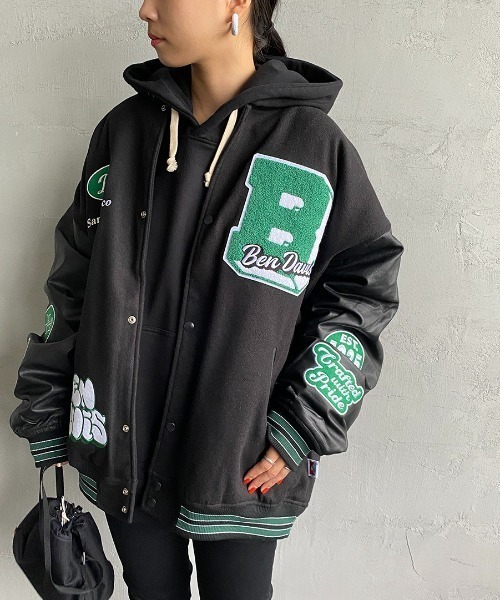 BEN DAVIS（ベンデイビス）の「[BEN DAVIS/ベンデイビス] 別注 ワッペン刺繍 スタジアムジャケット（スタジャン・レディース・ブルー/ブラック/ネイビー/ダークグリーン・L/XL/M）」の7枚目の写真
