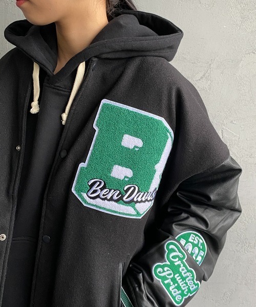 BEN DAVIS（ベンデイビス）の「[BEN DAVIS/ベンデイビス] 別注 ワッペン刺繍 スタジアムジャケット（スタジャン・レディース・ブルー/ブラック/ネイビー/ダークグリーン・L/XL/M）」の13枚目の写真