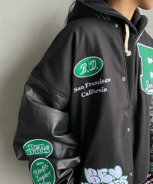 BEN DAVIS（ベンデイビス）の「[BEN DAVIS/ベンデイビス] 別注 ワッペン刺繍 スタジアムジャケット（スタジャン・レディース・ブルー/ブラック/ネイビー/ダークグリーン・L/XL/M）」の15枚目の写真