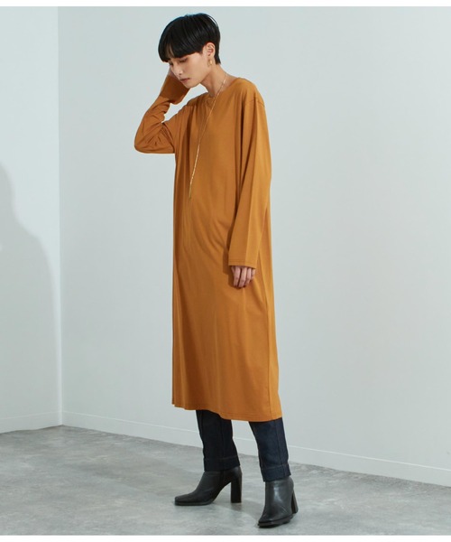 Settimissimo(セッティミッシモ)の「シルケット天竺バックスリットロングTシャツ(Tシャツ/カットソー・レディース・ブラック/グリーン/キャメル・FREE)」の7枚目の写真