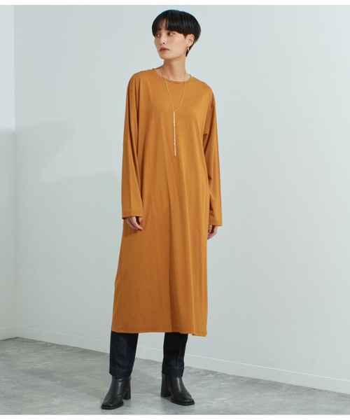 Settimissimo(セッティミッシモ)の「シルケット天竺バックスリットロングTシャツ(Tシャツ/カットソー・レディース・ブラック/グリーン/キャメル・FREE)」の4枚目の写真